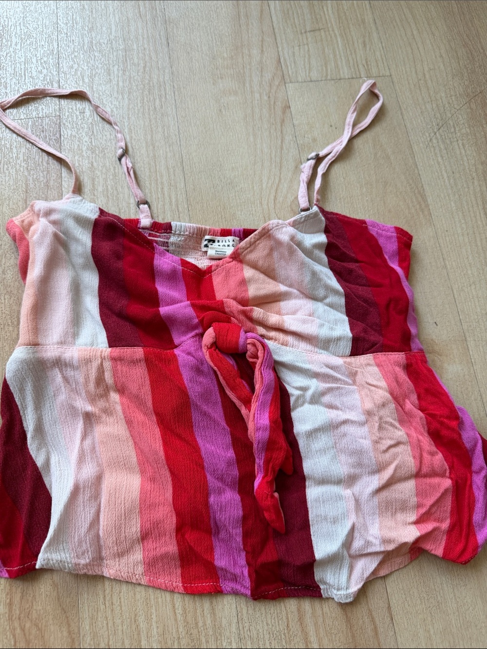 Billabong Striped Tie-Front Cami in Pink, Red & Coral